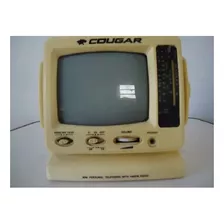 Tv Portátil Cougar Preto/branco Vintage Com Detalhe