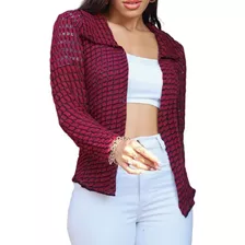 Blazer Casaquinho Feminino Tricot Quadriculado Blusa Inverno