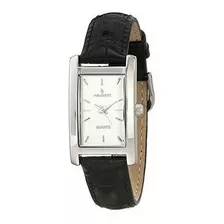 Reloj De Correa De Cuero Negro Plateado Peugeot Para Mujer C