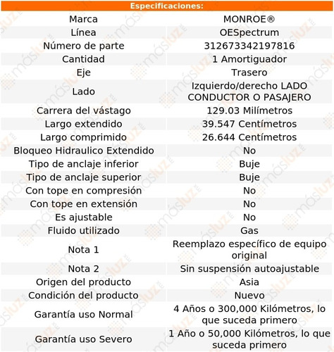 1) Amortiguador Oespectrum Gas Izq/der Tras Routan 09/14 Foto 3