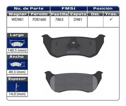 Balatas Traseras Jeep Liberty 2005 2006 2007 Wagner Foto 2