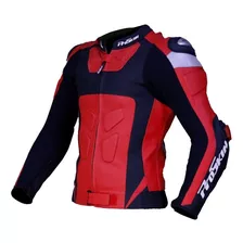 Campera Moto Cuero Faster Body Roja Proteccion Proskin Ofic.
