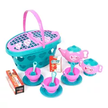 Kit Chazinho Brinquedo Piquenique Xícaras Pratinho Bule 14pc