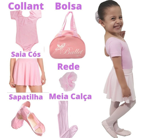 Roupa De Ballet Infantil Com Bolsa E Sainha De Cós Rosa Balé