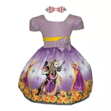 Vestido Temático Infantil Rapunzel Luxinho Lilás + Brinde