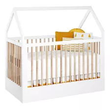 Berço Montessoriano Com Casinha Cor Branco Com Madeira Cor Branco C/ Treviso