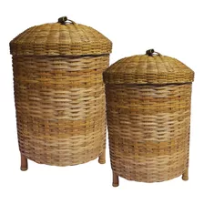 2 Balde Cesto Roupa Suja Em Bambu Casal Anti Fungo Mofo Odor