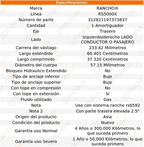 (1) Amortiguador Rs5000x 60.401 Cm Izq/der Tra Xterra 00/04 Foto 3