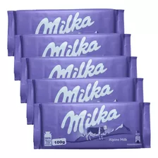 Kit Com 5 Barras Chocolate Ao Leite 100% Alpino Milka 100g