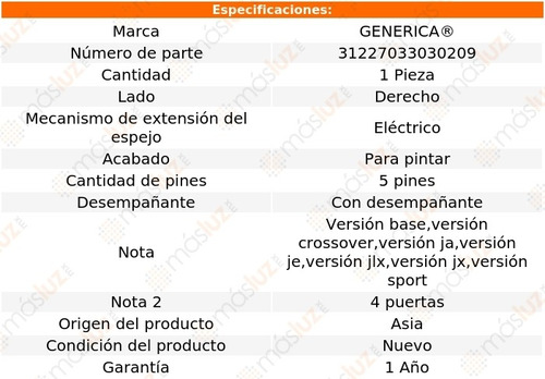 Espejo Der Elect P/pintar C/desemp 5 Pines Suzuki Sx4 07/14 Foto 2