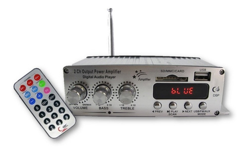 Mini Amplificador Bluetooth Usb Radio Fm Auxiliar 2 Canales