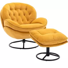 Silla Giratoria Grande Con Otomano Color Amarillo Lolado