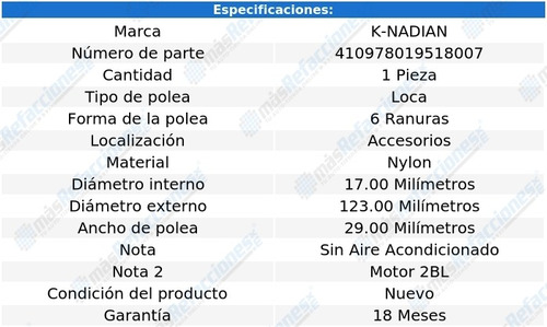 Polea Banda Nylon 6 Ranuras K-nadian Horizon L4 1.7l 80 Foto 3