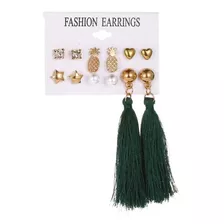 Set De Aretes Con Borlas Verdes