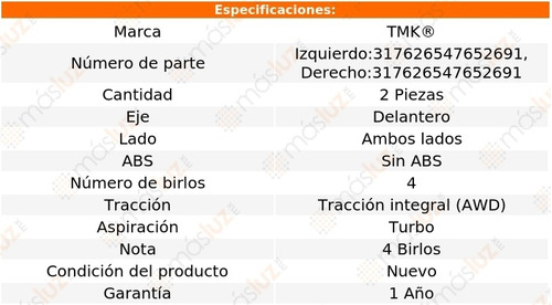 2- Mazas Delanteras A4 Quattro 1.8l 4 Cil 2002/2004 Tmk Foto 2