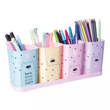 Porta Lápis Caneta Kit Organizador Infantil Criança Rosa