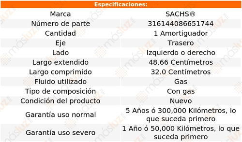 1- Amortiguador Gas Trasero Izq/der Fluence 11/17 Sachs Foto 2