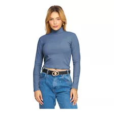 Cropped Feminino Cacharrel Gola Alta Canelada Manga Longa