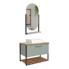 Gabinete Banheiro Mdf E Aço Com Espelheira 1 Porta Pistache