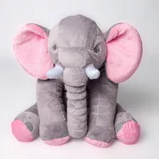 Almofada Elefante Cinza Com Rosa Travesseiro Pelúcia 62 Cm