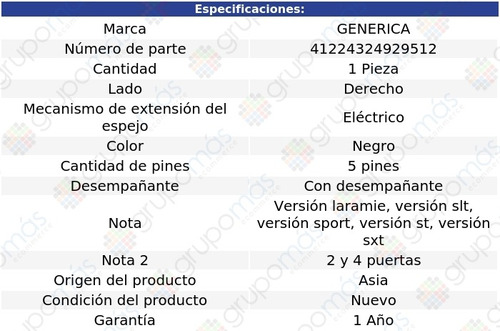 Espejo Derecho Elctrico C/desemp 5 Pines Ram 3500 02 Al 08 Foto 2