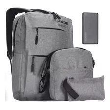 Kit Mochila Bolsa Impermeável Usb Notebook Carregador Escola