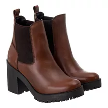 Bota De Couro Chelsea Feminina Tratorada Anti Derrapante 