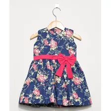 Vestido Infantil Menina Azul Marinho Floral E Pink