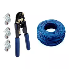 Kit Cabo De Rede 70mt +20 Plug Rj45 +1 Alicate Crimpar Rj-45