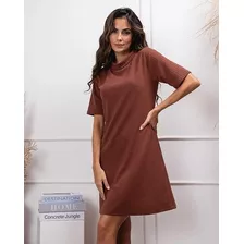 Vestido Evasê De Manga Curta Com Gola Alta