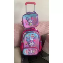 Mochila Escolar Kuromi Hello Kitty Pack Set Ruedas