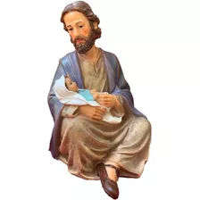 Imagem São José Sentado Com Menino Jesus No Colo Resina 20cm