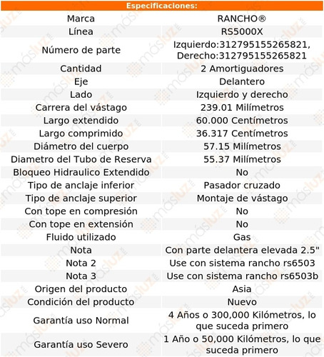 Kit 2 Amortiguadores Del Gas Rs5000x Wrangler 97/06 Foto 3