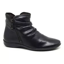 Bota Cano Curto Feminina Perlatto Preta Couro F811 Zíper 20