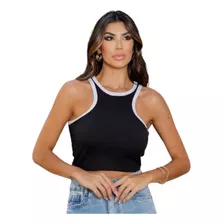 Regata Feminina Básica Ribana Bicolor Moda Verão