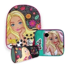 Mochila Niñas Barbie Morral Flores + Lonchera + Estuche