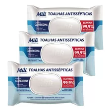 Kit 3 Pacotes Lenços Umedecido Toalha Antisséptica Mili