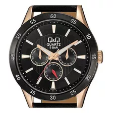 Reloj Para Hombre Q&q Ce02j Ce02j532y Negro Color De La Correa Dorado