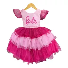 Vestido Temático Barbie Girls Acomptiara De Brinde + Saiote