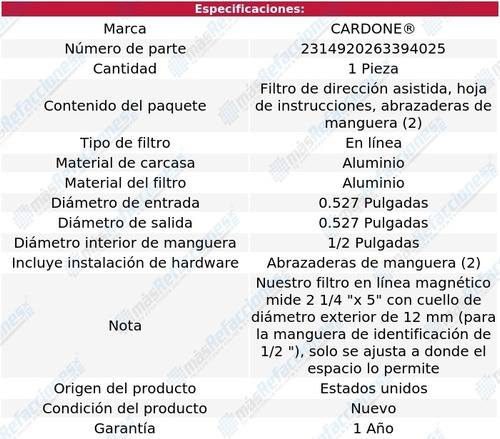 Filtro Hidrulico Direccin 1/2 Cardone Mercury Ln7 82-83 Foto 5