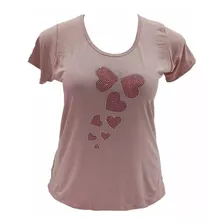 Blusa Plus Size M/c Aplicação Pedraria Corações Tam. M Ao G5