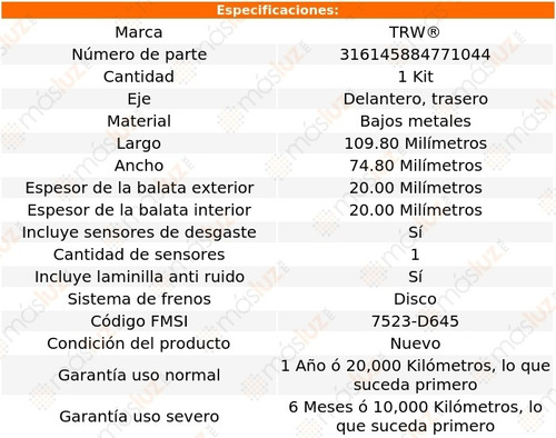 Balatas Bajos Metales Delanteras O Traseras C230 97/00 Foto 2