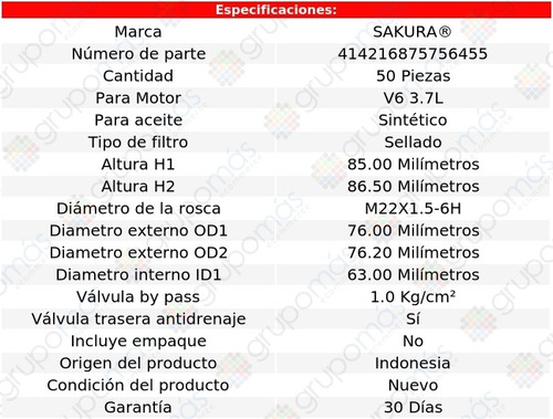 Caja De 50 Filtros Para Aceite Sinttico Liberty V6 3.7l 09 Foto 2