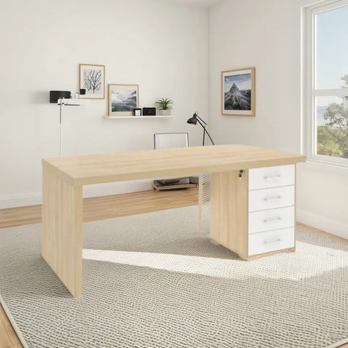 Mesa Artany Tamburato Com Gavetas Ld - Carvalho/branco 6213 Branco