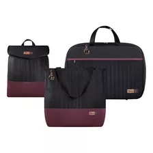 Kit Bolsas Maternidade Coleção Cores - Preto E Marsala