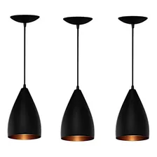 Kit Luminárias 3 Ilumania Pendentes De Teto Vegas Decoração Moderna Cor Preto/cobre Voltagem 110v/220v