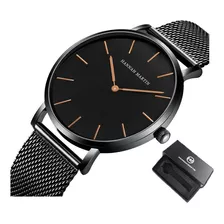 Reloj Simple Ultrafino De Acero Inoxidable Hannah Martin Color Del Fondo Black Rose