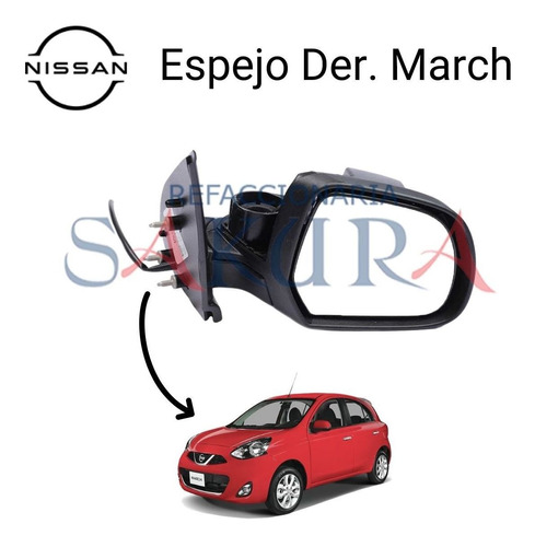 Espejo Lateral Derecho Electrico March 2011-2019 Nissan Foto 2