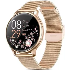 Smartwatch Redondo Dourado Inteligente Feminino Moda Atual