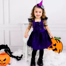 Fantasia Halloween Vestido Preto E Roxo Bebë